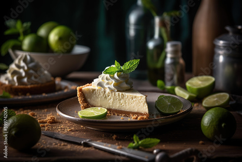 Tempting Slice of Key Lime Pie: A Tangy Delight with Whipped Cream photo