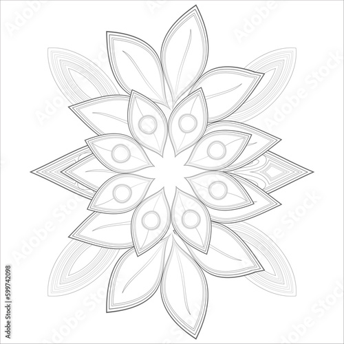 Decorative Abstract Flowers in Black for adult colouring page Isolated on White Background.-vector © buyungade