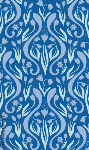 Seamless vector blue and white floral pattern. Textile, wallpaper, wrapping, packaging