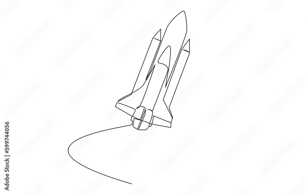 rocket space vehicle takes off flying galaxy universe technology line art