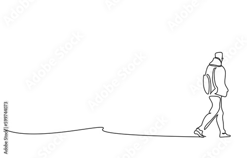 man backpacking nature far away walk hiking relax calm back rear behind line art