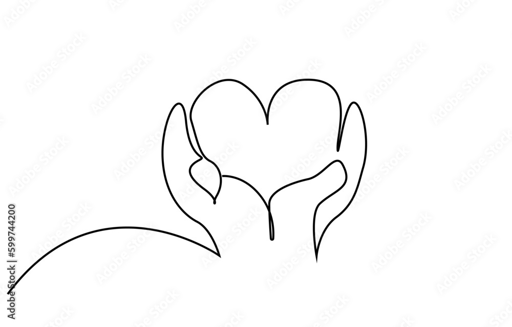 human hand holding heart sign symbol line art
