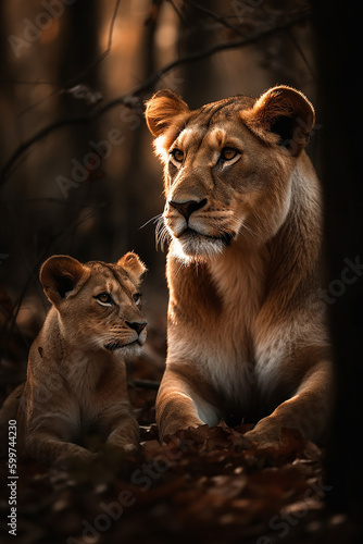 the mother lion with daughter © IdeaplaneStudio