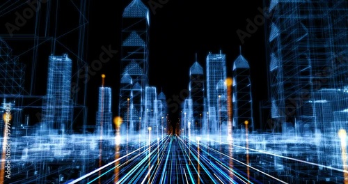 Futuristic Smart City Covered By Free Wireless Network. High Speed Internet Connection. Technology Related 3D Animation.