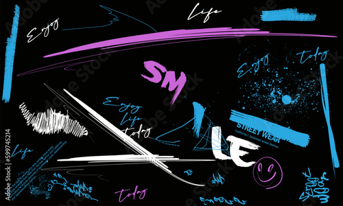 Seamless pattern graffiti street art tag. Urban culture. Creative art design poster backgrounds.  Seamless magazine letters, hand writing vector