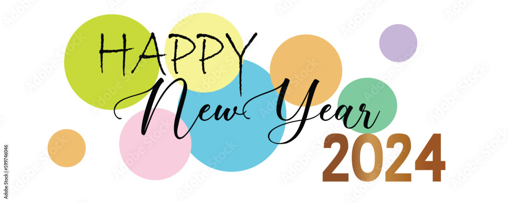 Happy new year 2024. Isolated on white background with colorful circle