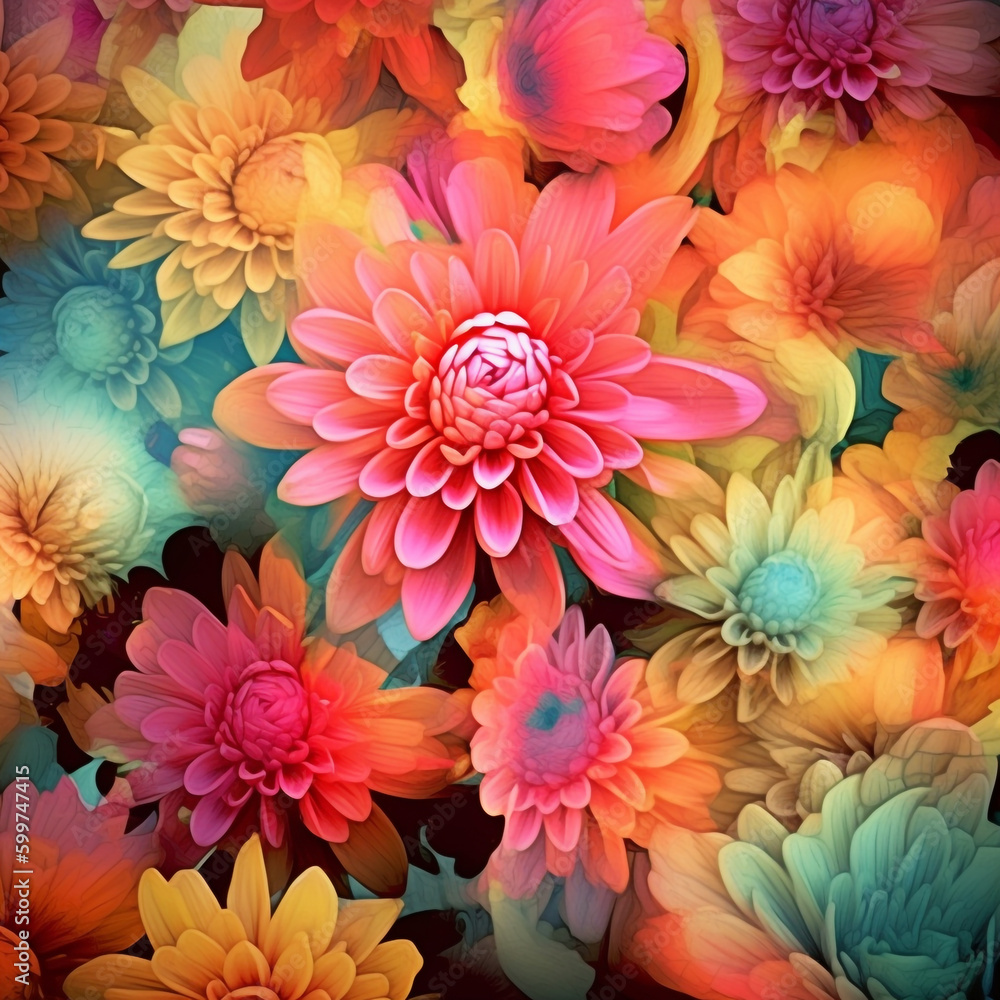 Floral Pattern Vibrant Bouquet Pastel Color Flower Arrangement Add a pop of color with this floral design Generative AI