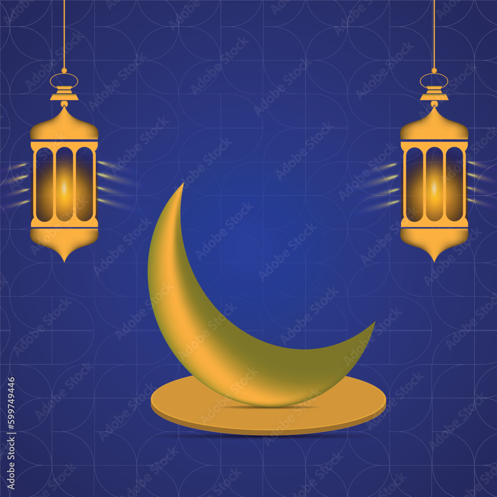 Islamic background with Crescent moon and lanterns Islamic background with Crescent moon and lanterns