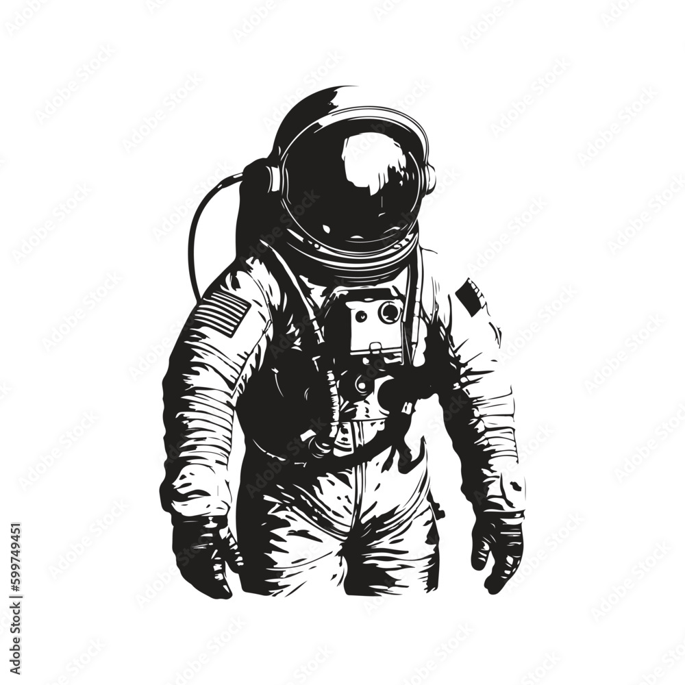 Fototapeta premium astronaut, vintage logo line art concept black and white color, hand drawn illustration