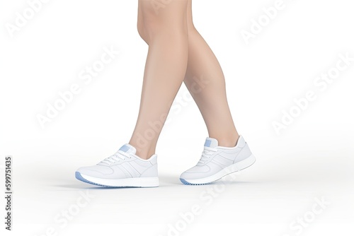 womans legs wearing white tennis shoes Generative AI