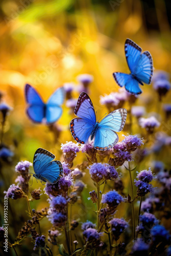 Flying blue butterflies. © imlane