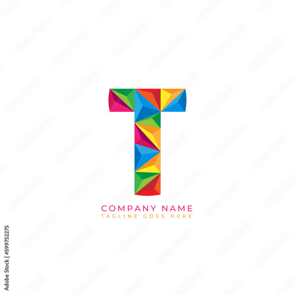 Obraz premium Colorful letter t logo design for business company in low poly art style