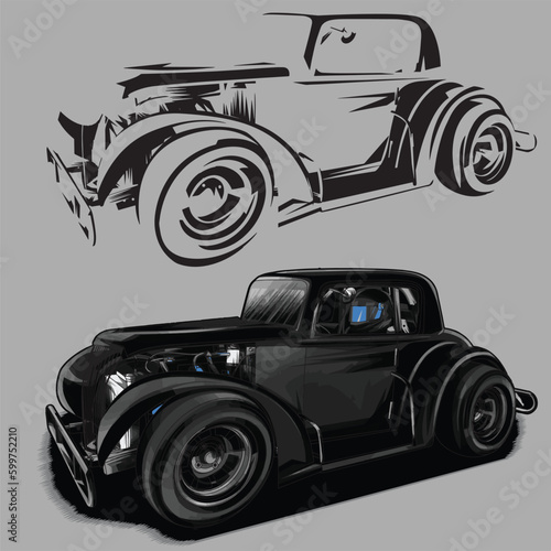 black drag race racing car isolated in gray background for business elements, screen printing, digital printing,DGT,DFT and poster. © Nina