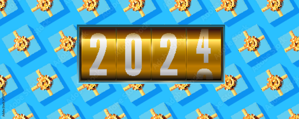 Happy New Year 2024. Rotated countdown for new 2024. Blue background ...
