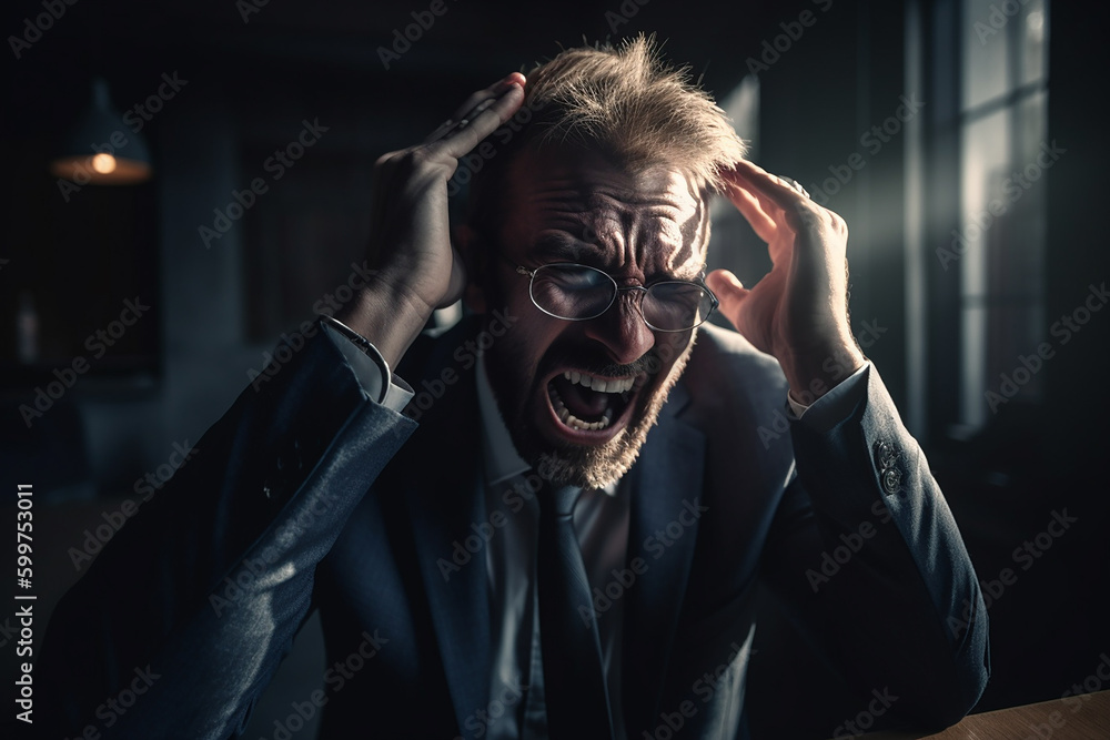 Stressed Office Worker, Overworked and Burnt Out With Generative AI Technology Stressed Office Worker, Overworked and Burnt Out With Generative AI Technology