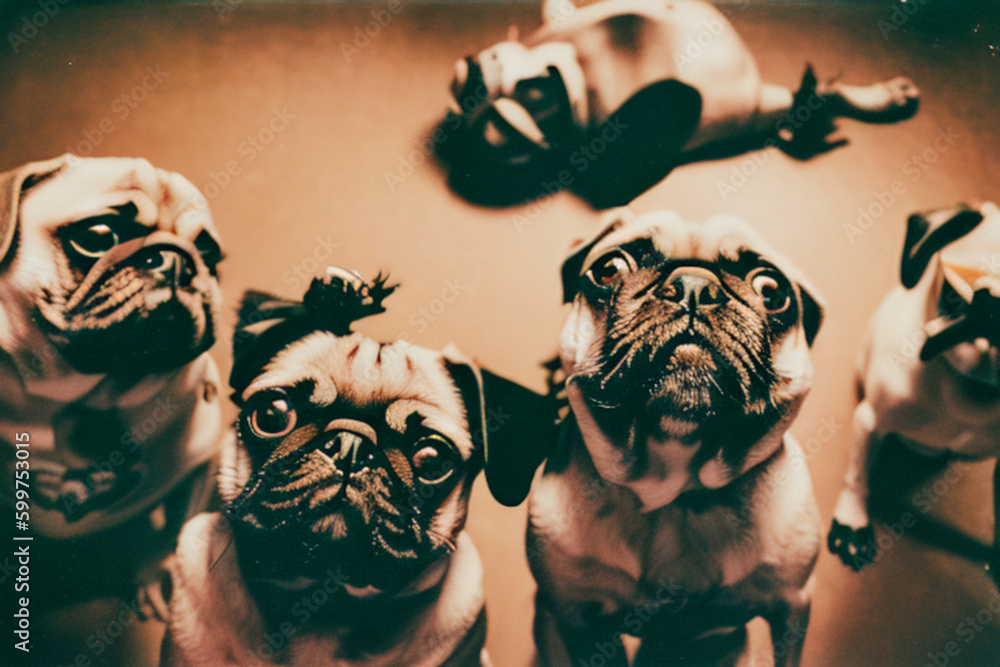 Pug Life Generative AI art showcasing the cute and wrinkly features of pugs