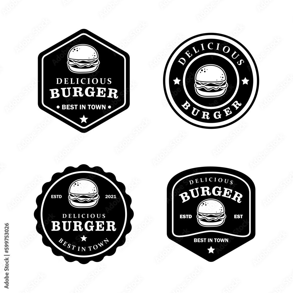  Burger logo template collection set vintage black and white