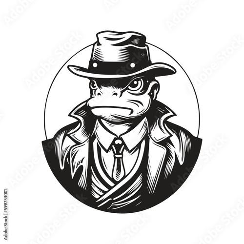 kappa gangster, vintage logo line art concept black and white color, hand drawn illustration