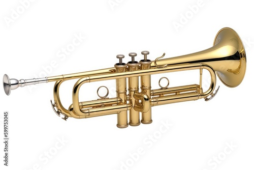 shiny brass trumpet isolated on a white background Generative AI