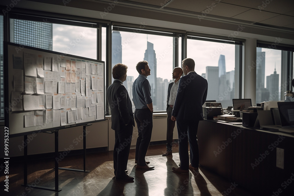 Fototapeta premium Businessman Presenting New Ideas on a Whiteboard With Generative AI Technology