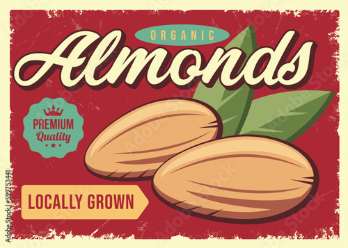 Almond dry fruit retro tin sign vector design