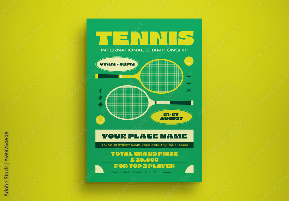 Green Flat Design Tennis Tournament Flyer Layout Stock Template | Adobe ...