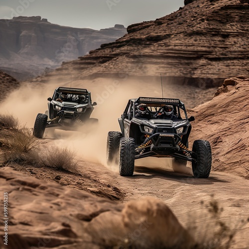 Two Side By Side Off Roading Together In The Desert