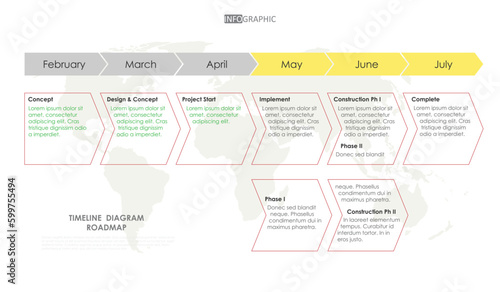 timeline weekly planner schedule project diagram Infographics template for business. month 6 step modern Timeline schedule diagram with presentation vector timeline week infographic.