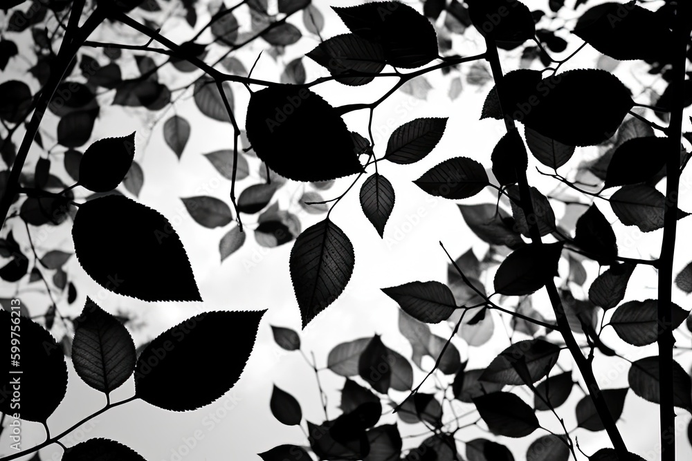 black and white tree leaves Generative AI black and white tree leaves Generative AI