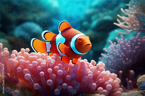 Stunning Clownfish Under the Sea With Vibrant Gems of the Coral Reefs - Generative AI