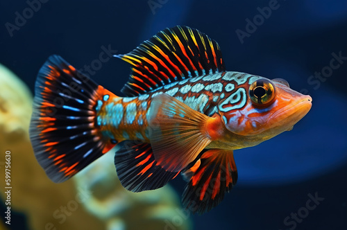 Colorful Mandarin Goby Fish Below the Waves - Generative AI