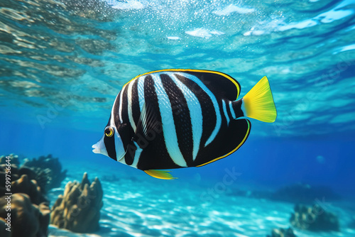 Tropical Treasures Stunning Underwater Colorful Moorish Idol Fish - Generative AI