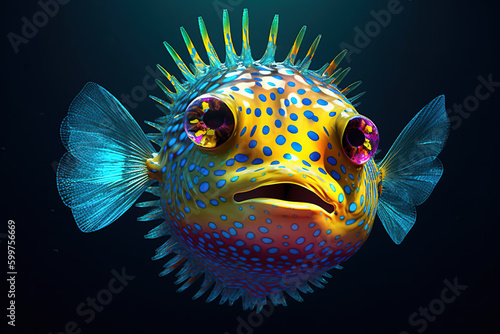 Aqua Tapestry Colorful Pufferfish Under the Ocean - Generative AI