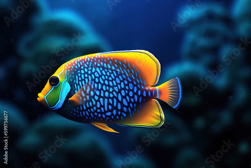 Stunning Colorful Regal Tang Fish Under the Sea - Generative AI