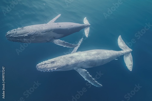 two majestic humpback whales gracefully swimming in the vast ocean Generative AI