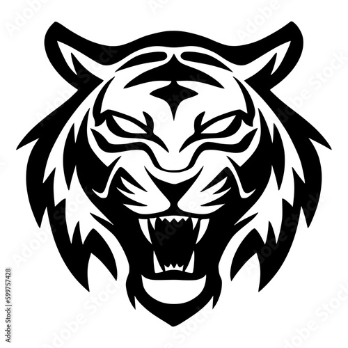 Fototapeta Naklejka Na Ścianę i Meble -  Roaring tiger logo design. Tiger head vector illustration for mascot, esport, label, badge, emblem, t-shirt, sport