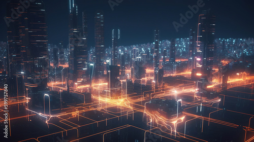 aerial view of the city. Generative Ai © Shades3d