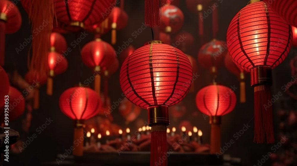 red paper lanterns hanging. Generative Ai
