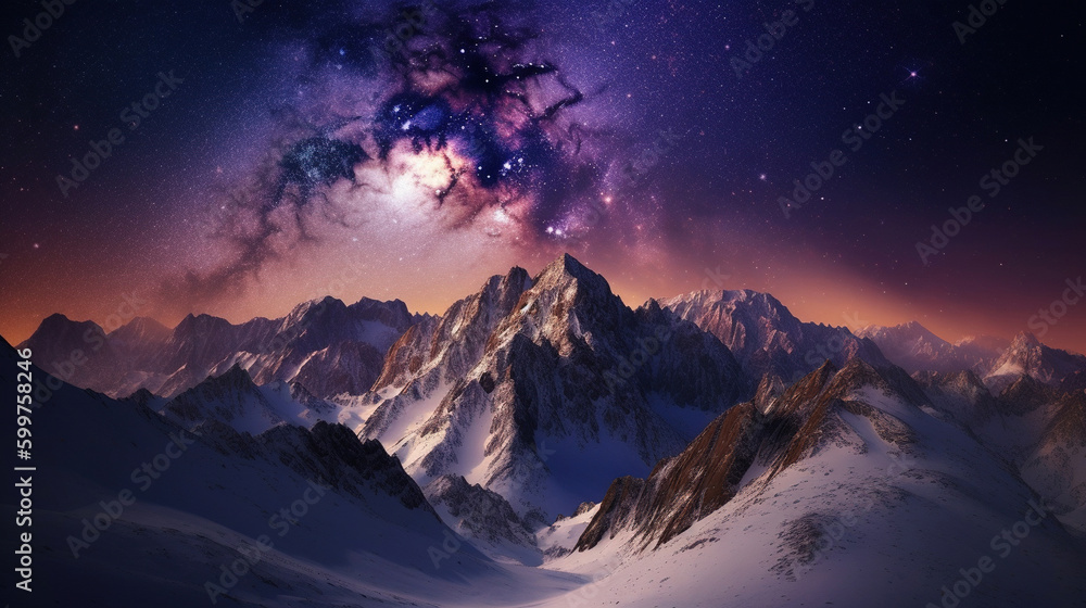 snow covered mountains colorful sky. Generative Ai snow covered mountains colorful sky. Generative Ai