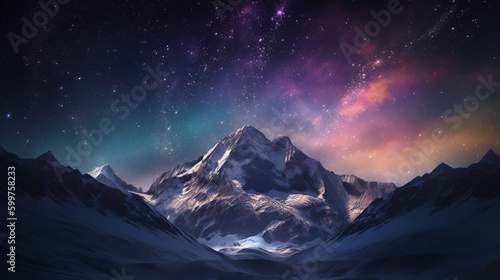 snow covered mountains colorful sky. Generative Ai