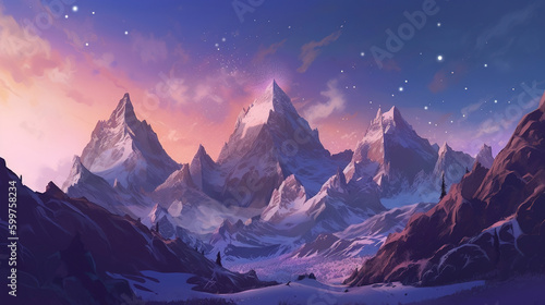 snow covered mountains colorful sky. Generative Ai © Shades3d
