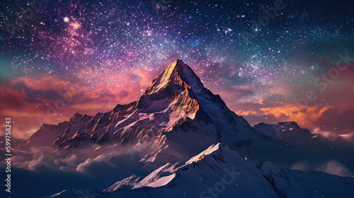 snow covered mountains colorful sky. Generative Ai