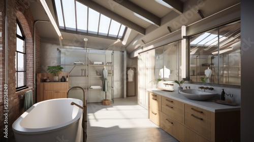 bathroom modern loft interior concept daylight bathroom with skylight beautiful home concept,image ai generate