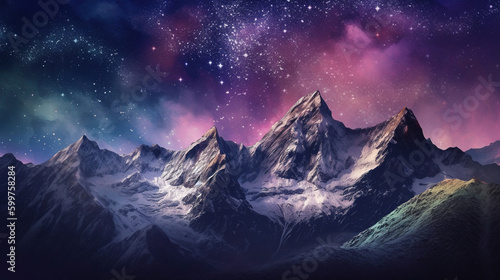 snow covered mountains colorful sky. Generative Ai © Shades3d