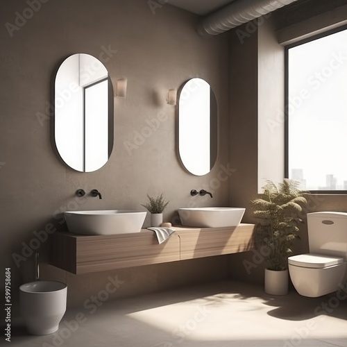 beautiful  home interior design powder room contemporary interior design elevation look at counter with basin and dressing mirror home concept, image ai generate