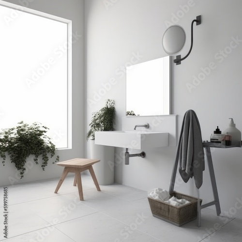 beautiful  home interior design powder room contemporary interior design elevation look at counter with basin and dressing mirror home concept, image ai generate