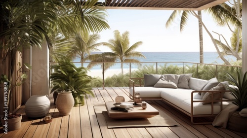 tropical resort decorating in natural color scheme interior design living room cosy home design,image ai generate © VERTEX SPACE