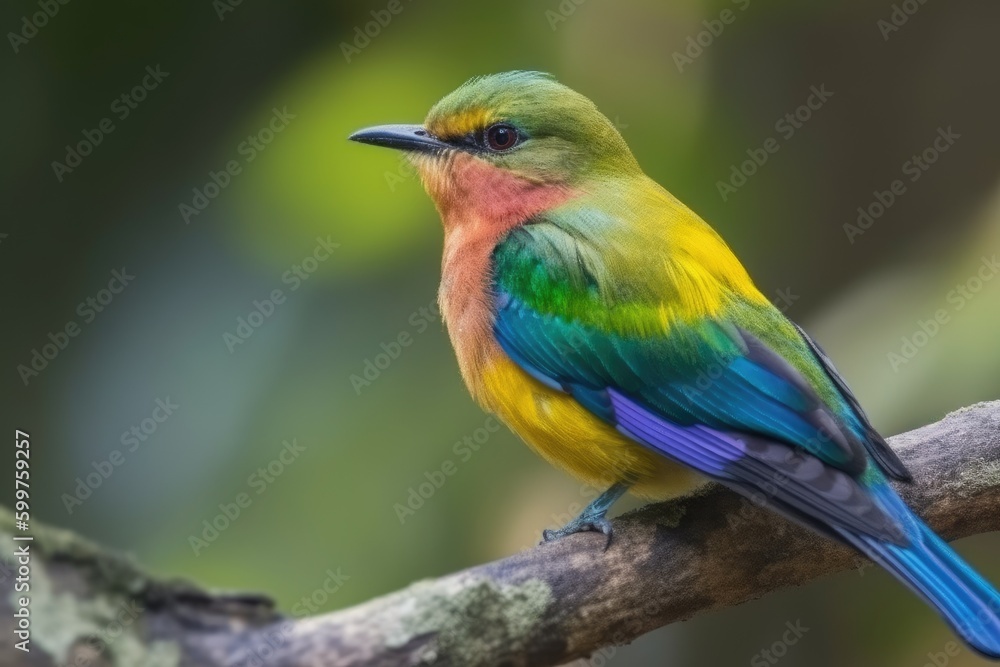 vibrant bird perched on a tree branch Generative AI