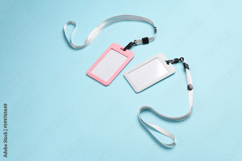 Id card badges on blue background. Creative layout Id card badges on blue background. Creative layout