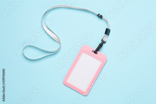 Id card badge on blue background. Creative layout